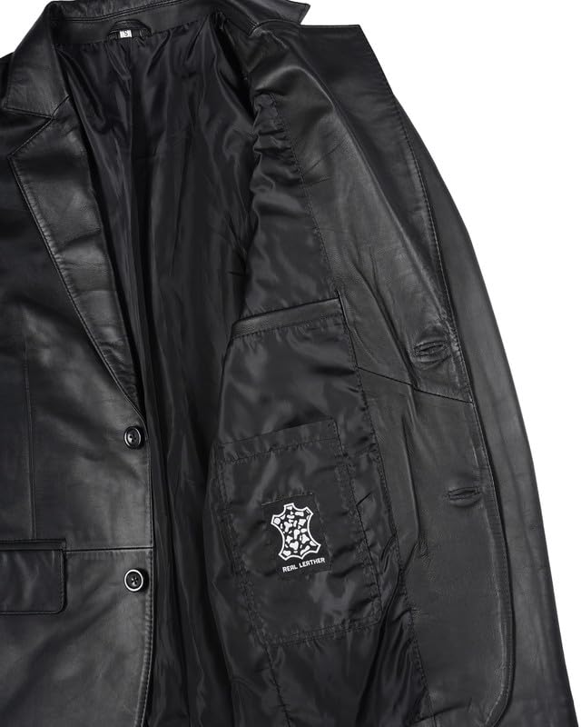 Image of Blingsoul Mens Leather Blazer - Casual Leather Sport Coat with Notch Lapel, Real Lambskin Leather Jacket for Men