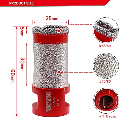 DT-DIATOOL Diamond Core Drill Bit Finger Bit 25mm for Drilling Enlarging Holes of Porcelain Tile Marble Artificial Stone - Image 2