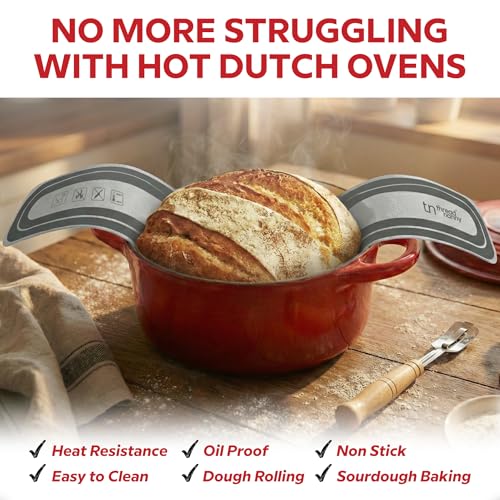 Image of ThreadNanny Silicone Bread Sling for Dutch Oven, 2 Pcs Round Nonstick Sourdough Silicone Bread Sling - 450F Heat Resistant Sourdough Sling, Pan Liner & Bread Baking Supplies (Grey)