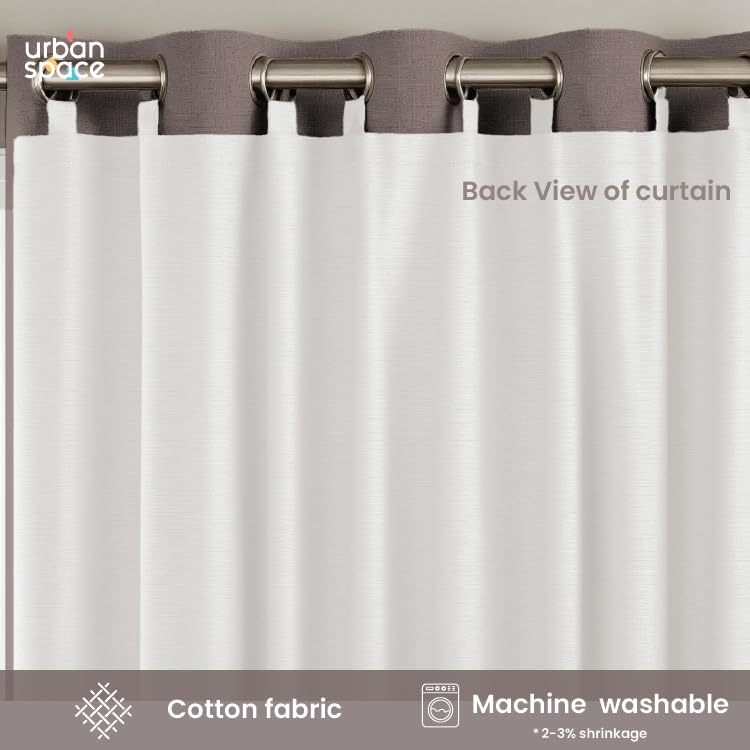 Image of Urban Space Cotton Curtain Lining for Door, White Door Sinlge Curtain Lining Panel 48 inch x 78 inch, Extra 50% Sun & Heat Blocking Curtains with 8 Steel Rings, 1 Peice (White, 7 Feet)