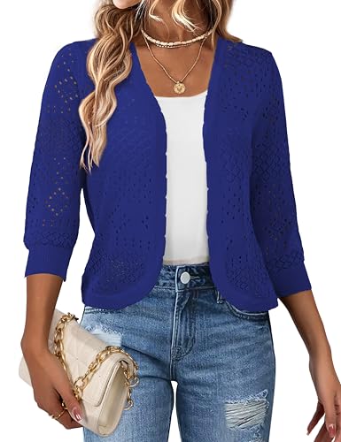 Image of REDHOTYPE Women's 3 /4 Sleeve Cardigan Open Front Cropped Shrugs Summer Hollowed Lightweight Cardigans Sweater (S-XL)