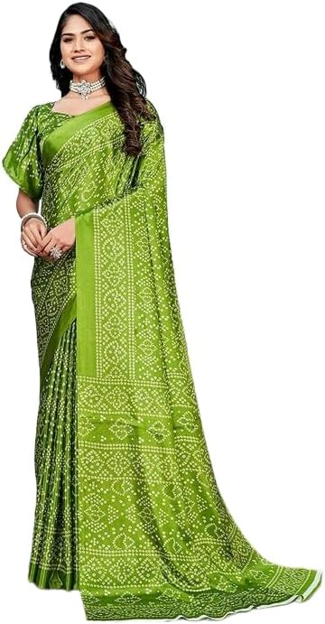 DREAM STYLE Women's Bandhani Printed Soft Silk Saree With Unstitched Blouse Piece