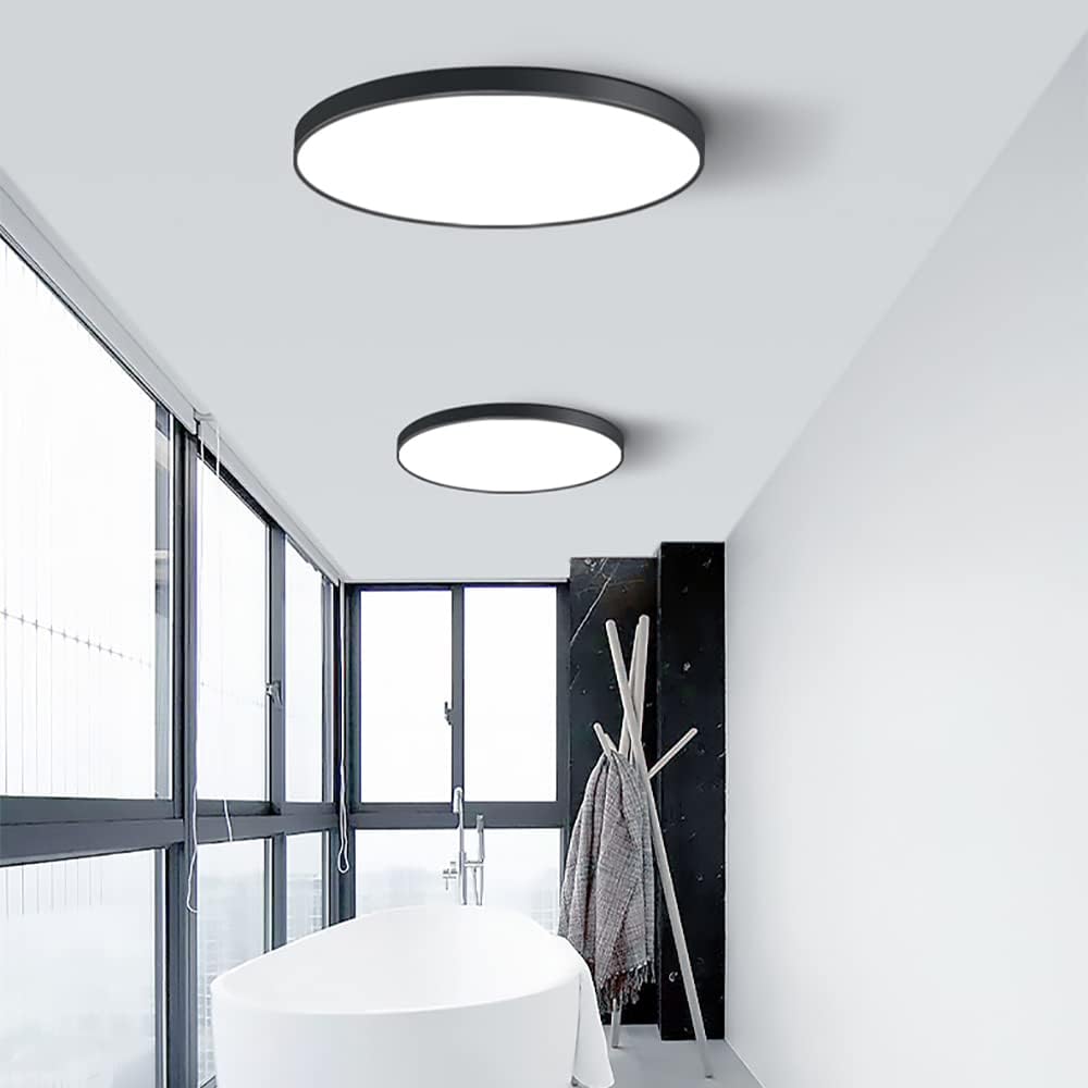 Nowoczesna lampa sufitowa LED do zabudowy, 50 cm (20 cali), 36 W, możliwość ściemniania, czarna, do salonu i sypialni.