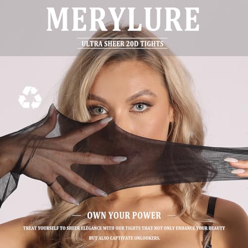 MERYLURE 3 Pairs Women's Sheer Tights - 20D Ultra Thin Control Top Pantyhose with Reinforced Toes2