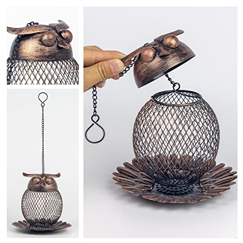 Cinlitek Outdoor Garden Wild Bird Feeder Hanging Bird Feeders, Heavy Duty Copper Metal Mesh Wild Finch Bird Feeder For Outside With Hook For Garden Yard Decor, Owl Shaped thumb #2