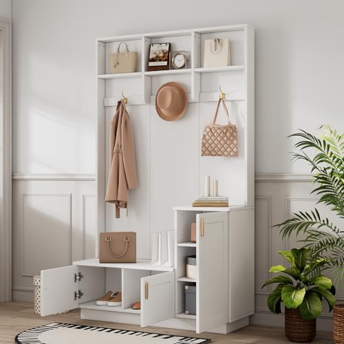 Almacenamiento rectangular y estantes para pasillo con banco y perchero 4