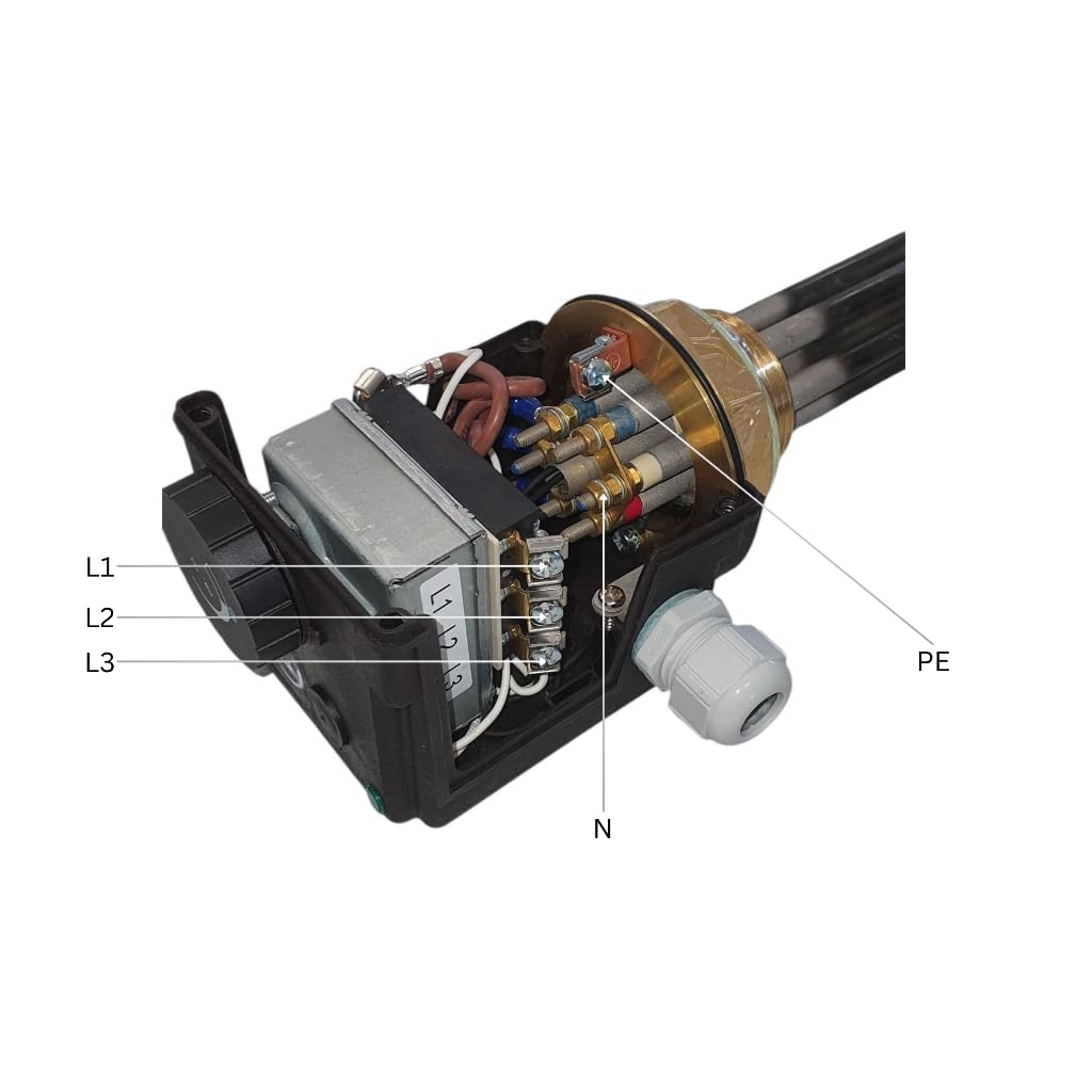 Heizpatrone 1,5 kW 230V/400V | Heizstab für Pufferspeicher & Warmwasser | Eintauchtiefe 300 mm | 1½" | Incoloy 825 | isoliert | Thermostat & STB mit Netzstecker