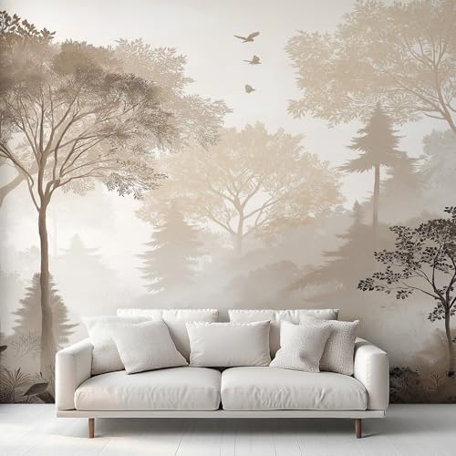 Generico Carta da Parati Foresta Naturale, 366X250cm, Carta da Parati Tessuto Non Tessuto Uccello Albero Vintage, Camera da Letto Decorazioni Parete Soggiorno Decorazione Cucina Décor EL&D60