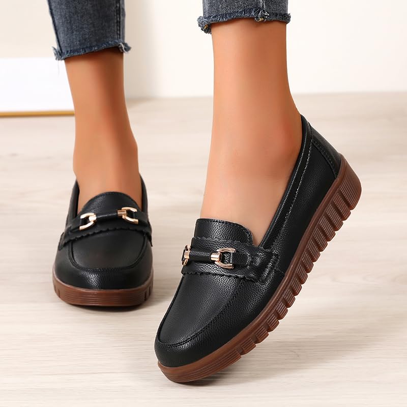 Image of Loafers for Women Business Casual Shoes Comfortable & Lightweight Round Toe Penny Dressy Slip On Work Flats