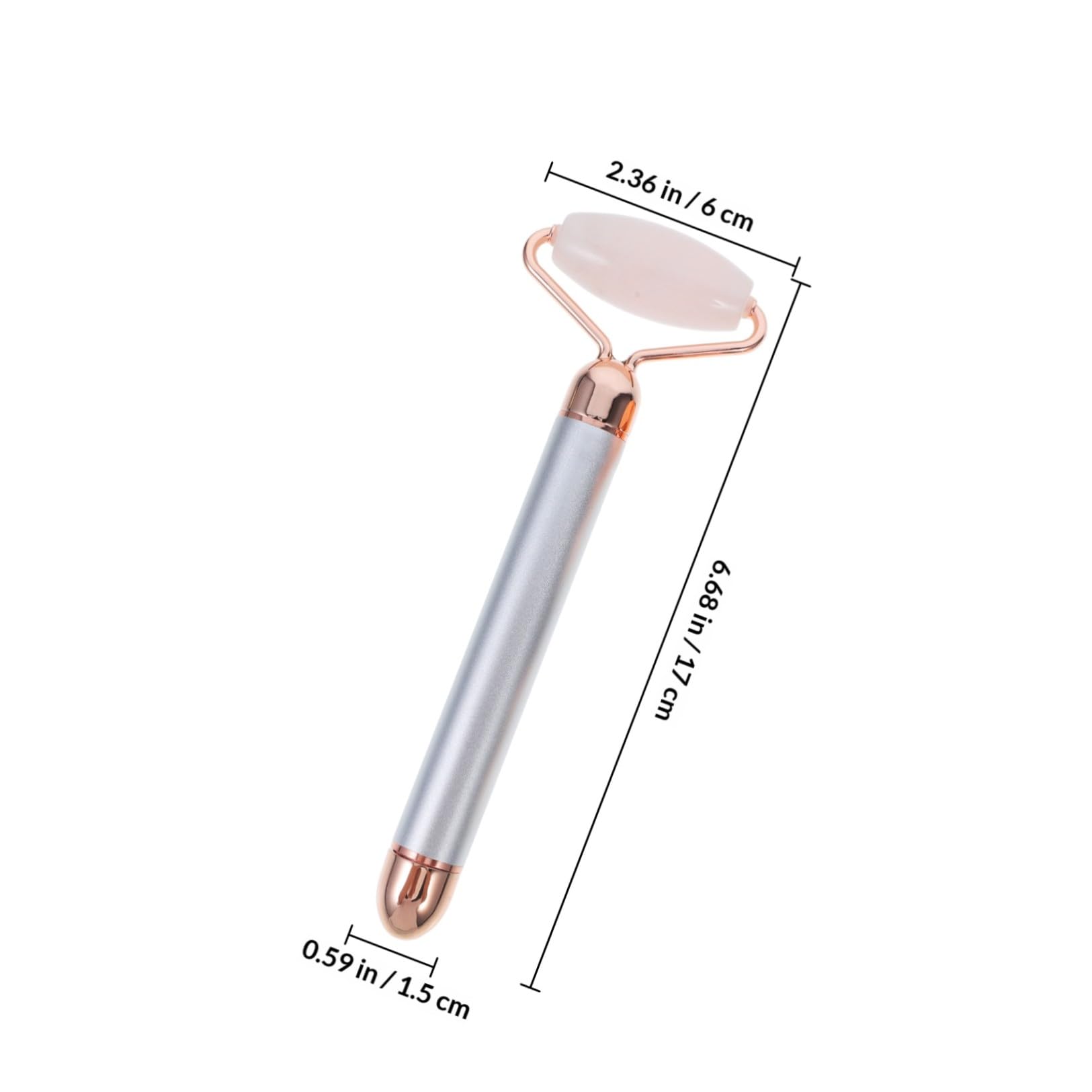 Operitacx Rouleau de Massage Facial en Jade Naturel Électrique Multifonction Rouleaux en Cristal de Quartz Rose Argenté, Kit de Soins du Visage Anti-âge pour Massage du Cou Visage, Outil