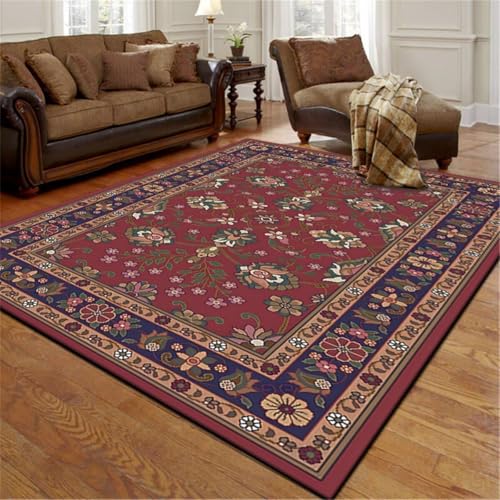 Tapis de couloir rouge 80x120 cm floral pour chien et enfant