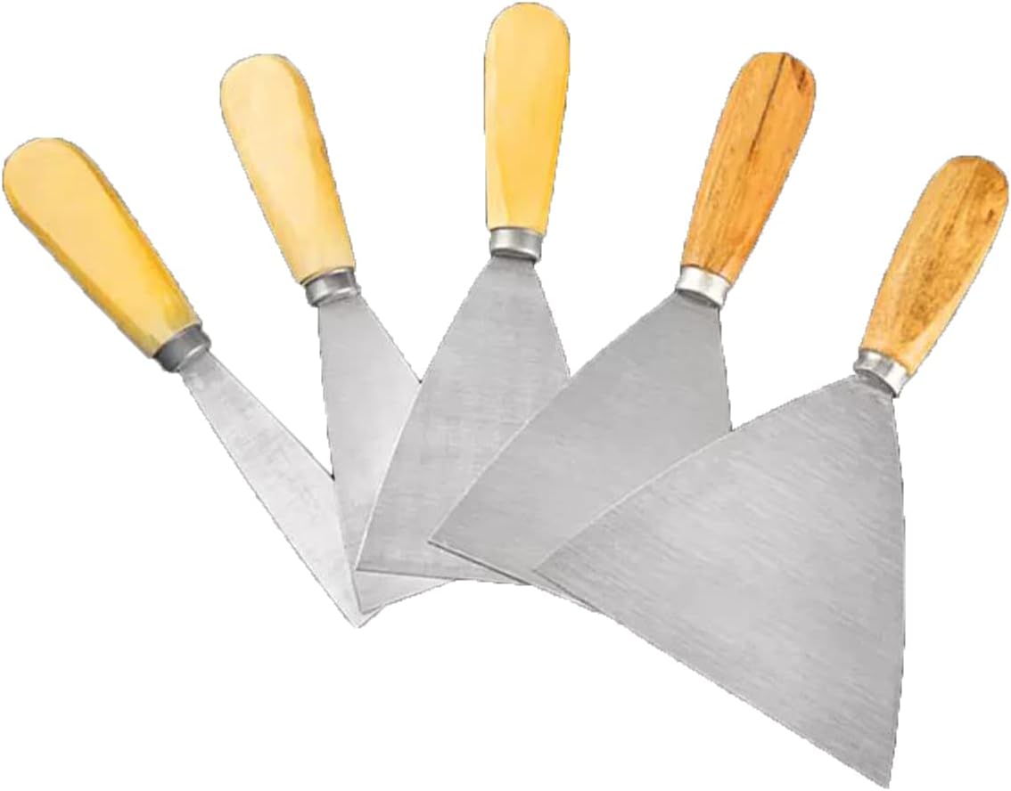 GeRRiT 5 pieces 1 2 3 4 5 Inches Wood Handle Putty Knife Set Knife Stainless Steel Filling Knife Putty Drywall Joint Knife Wallpaper Scraper