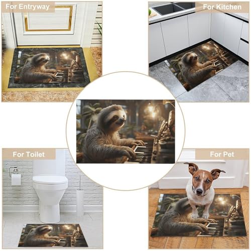 Tapis de sol motif paresseux piano 60x40 cm antidérapant pour entrée et cuisine - 4