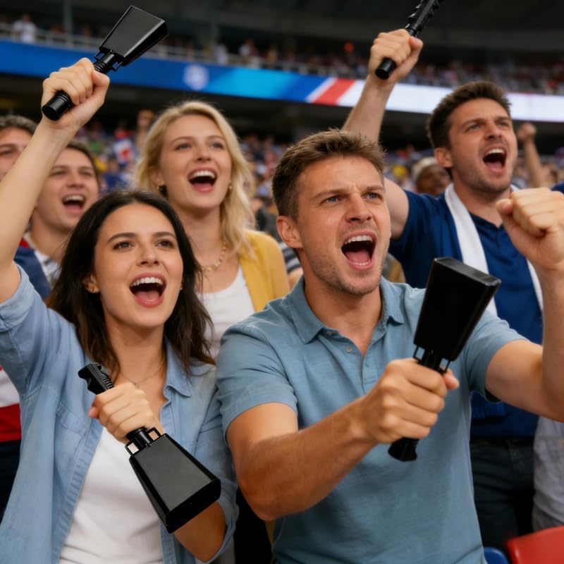 Miniatura 7 de Campanas de vaca de acero de 8 pulgadas con asa, campana de mano animadora para eventos deportivos, fútbol, fiesta, granja, campanillas de mano de