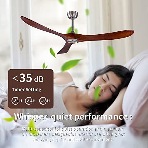 Foblks 60" Brushed Nickel Ceiling Fan, Indoor Outdoor Ceiling Fan Without Light, 2 Downrods,Reversible Dc Motor Ceiling Fan With Remote Control 35W Quiet Energy Saving #TOP3