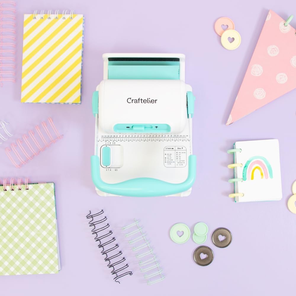 Craftelier Mini relieuse Minty Duo Binding Machine 1 pouce anneaux disques 23,5 x 16 x 21 cm