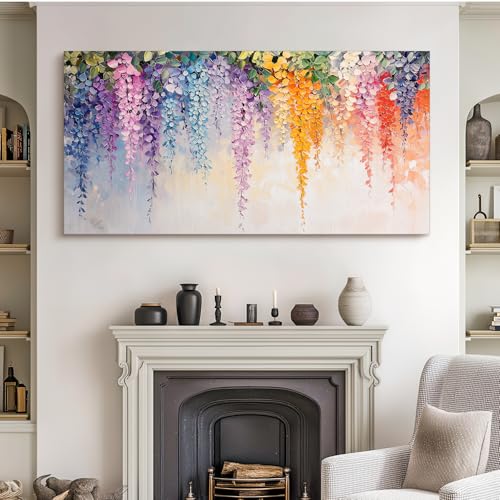 SERIMINO Wisteria Floral Wall Art, Colorful Wildflower Extra Large Artwork, Nature Botanical Prints Rustic Wall Decor, Modern Plant Landscape Pictures for Living Room Bedroom Dining Room 30"X60"
