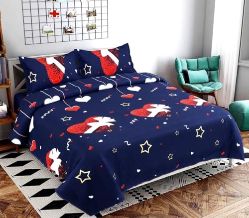 Image of YORIK TM Microfiber Bed Sheet with Pillow Cover, 3D-Printed, 144TC, Soft & Breathable, Double /Single Bed (Blue, Queen)