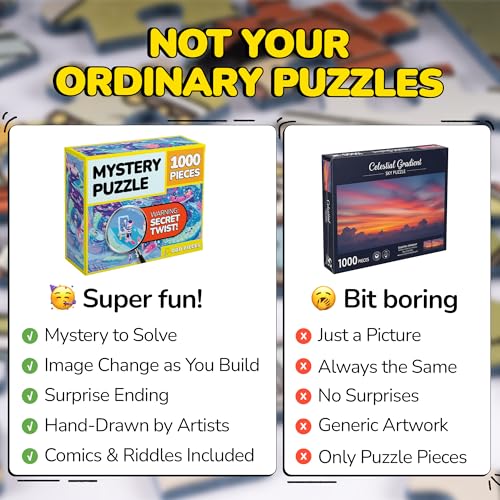 Image of Odd Pieces Jigsaw Puzzles 1000 Pieces with Storytelling Comic, for Women, White Elephant, Mystery Puzzle for Adults & Kids - 19.7'' x 27.6'' Frameable Magic Puzzle Art (Beyond the Kelp)
