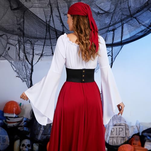 JASGOOD Women Wide Waist Belt Vintage Elastic Corset Belt Lace-up Tied Waspie Corset Belt for Dress Halloween Costume4