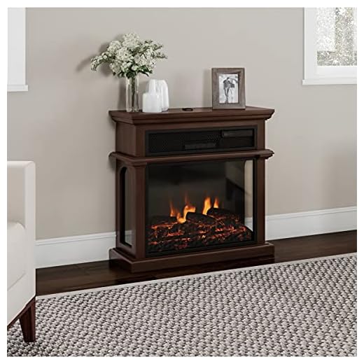 Freestanding Electric Fireplace-3-Sided Space Heater with Mantel, Remote Control, LED Flames & Faux Logs, Adjustable Heat & Light by Northwest (Brown)