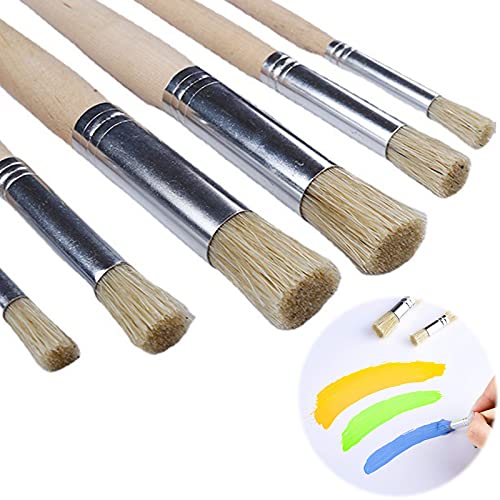 ZSDAGZNB 6 Pièces 3 Tailles Pinceau Pochoir Brosse à Pochoir en Bois Naturels Purs Brosse Pinceaux à Pochoir en Bois Et Poils Naturels pour Peinture Acrylique, Peinture à L’Huile, Aquarelle, Pochoir Cover