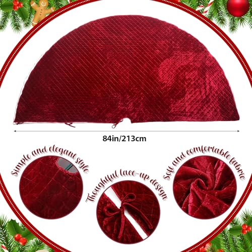 Vertintong 84 Inch Large Christmas Tree Skirt Deluxe Red Velvet Christmas Tree Skirt with Quilted Cuff for 12ft Xmas Home Winter Holiday Party Decorations (Burgundy) by Vertintong - Image 2