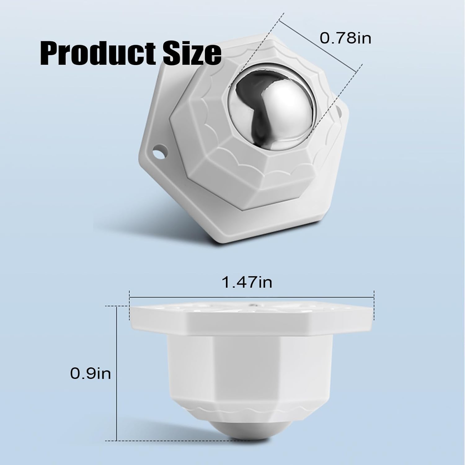 Mini Plate Caster, 360°Rotation Stainless Steel Caster Wheels for Trash Cans and Storage Bins, Self Adhesive Universal Wheels for Small Appliances (Single-White, 16)
