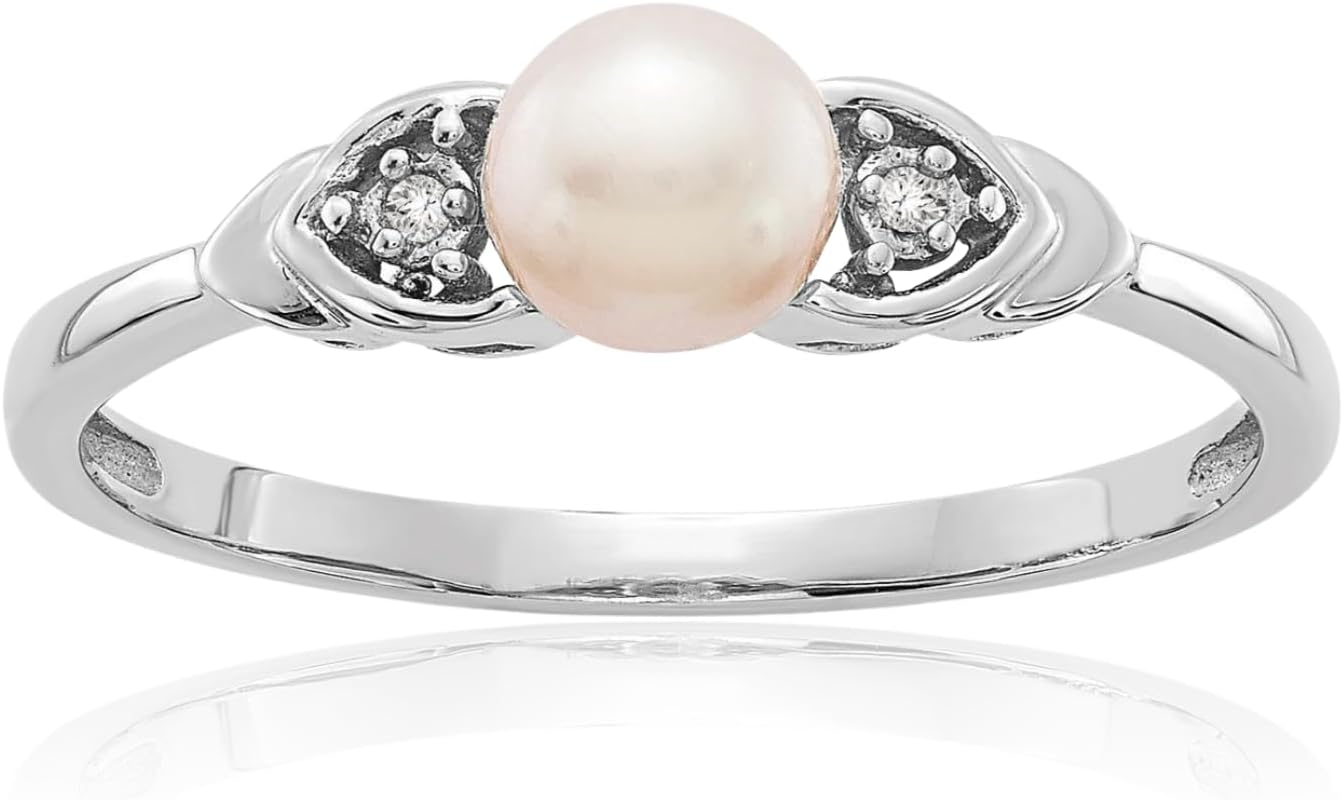 IceCarats 14K Solid White Gold Freshwater Pearl Diamond Accent Promise Ring 1mm Band Polished