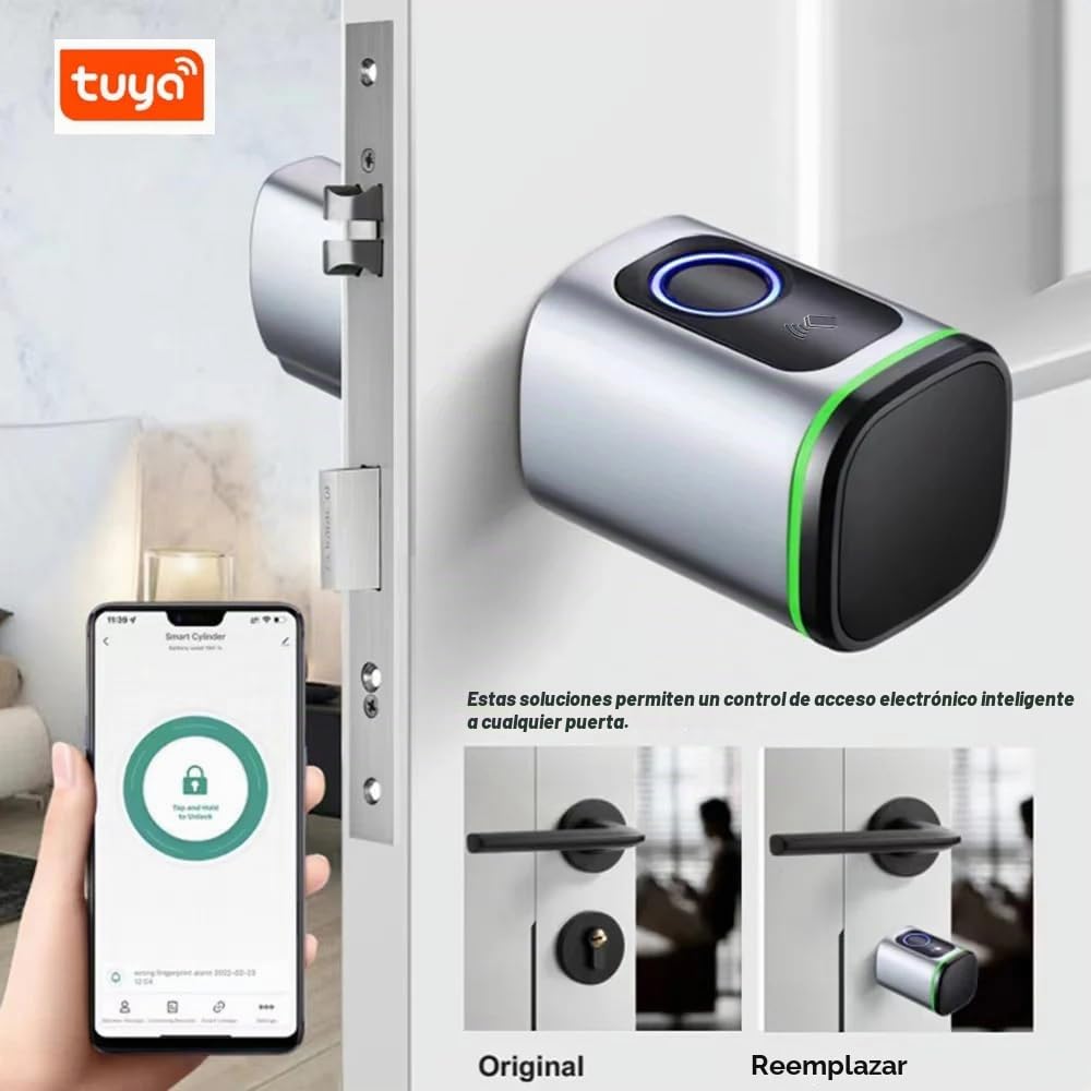 NEWFUN Cerradura Puerta Exterior Inteligente，Cerradura Con Huella Digital，Cerradura Wifi，Con llave, tarjeta llave, APP Bluetooth para cerraduras de puertas, resistente al agua para puertas de 35-45 mm