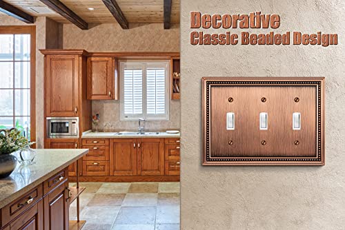 Image of Sunken Pearls Heavy Duty Decorative Wall Plate Switch Plate Outlet Cover (Triple Toggle, Antique Copper)