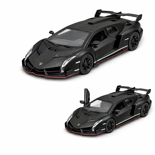 Carrinho De Ferro Miniatura Lamborghini Veneno 13 CM, em metal, 1/36, Rodinhas de borracha com Fricção, Miniatura de carro colecionável, Kinsmart (Preto)