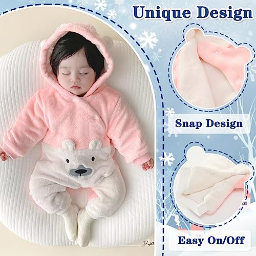 Image of Fairy Baby Newborn Baby Snowsuit Bear Suit Romper Winter Warm Coat Infant Fleece Footie Jumpsuit for Girls Boys 0-18M