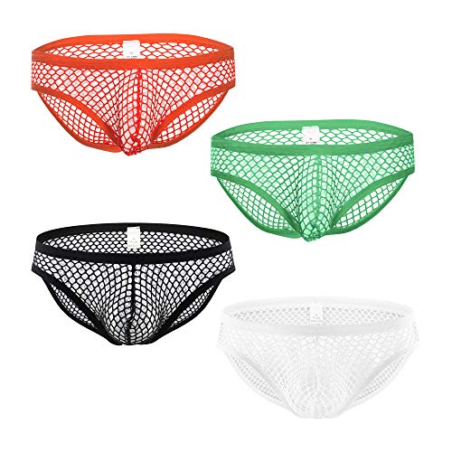 Swbreety Men's See Through Fishnet Bikini Briefs Low Rise Panties Underwear