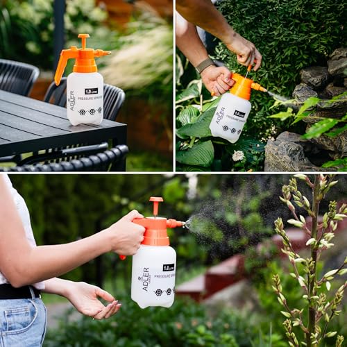 ADLER EUROPE Drucksprüher 1 L – Leichter Pumpsprühflasche mit Verstellbarer Düse und Arretierung - bis 2 bar - Chemikalienbeständig - Handsprüher für Haus und Garten