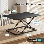 PEGZONE Standing Desk Converter 26.4", Height Adjustable Standing Desk Riser with 6-Level Settings, Desktop Workstation with Stable Scissor Lift, Anti-Slip Base for Laptop, Monitor, Home Office, Black
