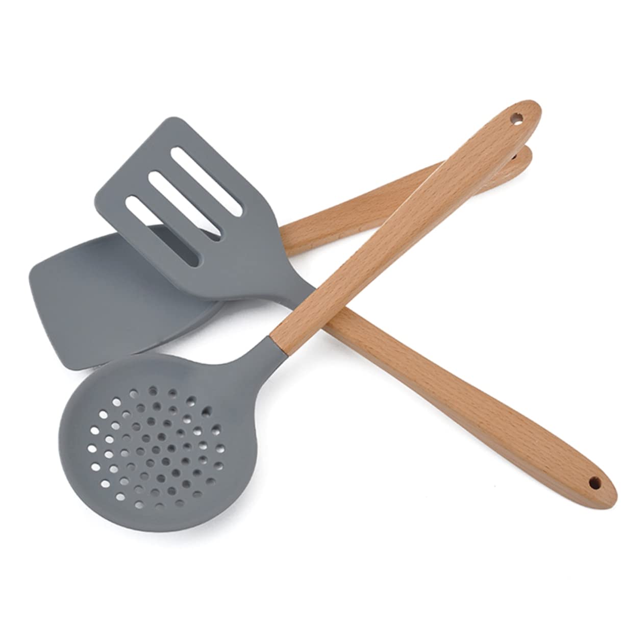Silicone Spoon Spatula for Cooking Silicone Turner Spatula Grey Spatula Turner Silicone Spoons Spatulas for Nonstick Cookware Kitchen Utensil Bamboo Non Stick Suite