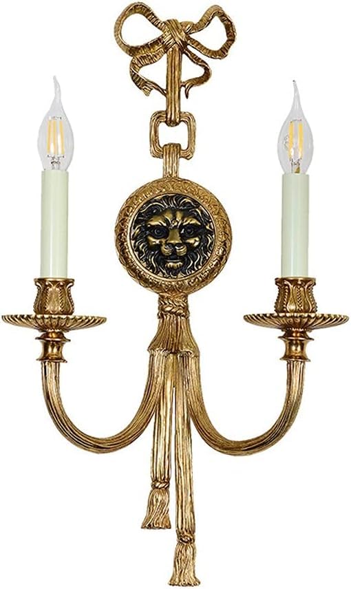 Lámpara de pared europea, lámpara de pared estilo francés retro, lámpara de pared for interiores, lámpara de pared con forma de candelabro y arco de cobre, lámpara de pared con base E14 ,Lámpara de ar