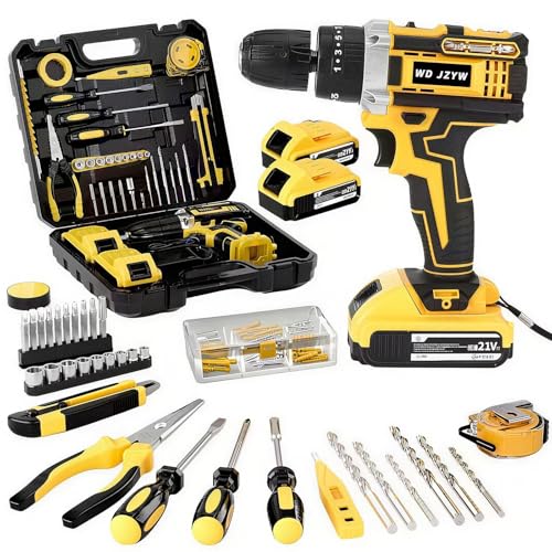 Image of WDJZYW 21V Brushless Cordless Drill Driver Set,1500RPM Power Drill with 2 Batteries,25+3 Torque Settings,3/8" Keyless Chuck,LED Light,Professional Home & DIY Tool Kit with Case