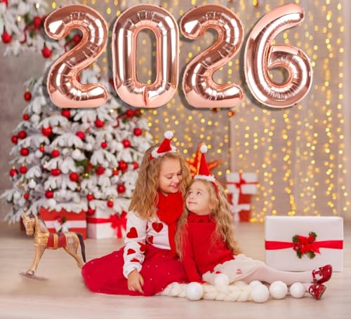 Image of 2026 Balloon 40 inch Rose Gold Number Balloons for 2026 Party Decorations | Saturated Color, Large 40 in, With Straw & Hanging Hole, For Back-to-School Season, Wedding, Christmas, New Year, Anniversary