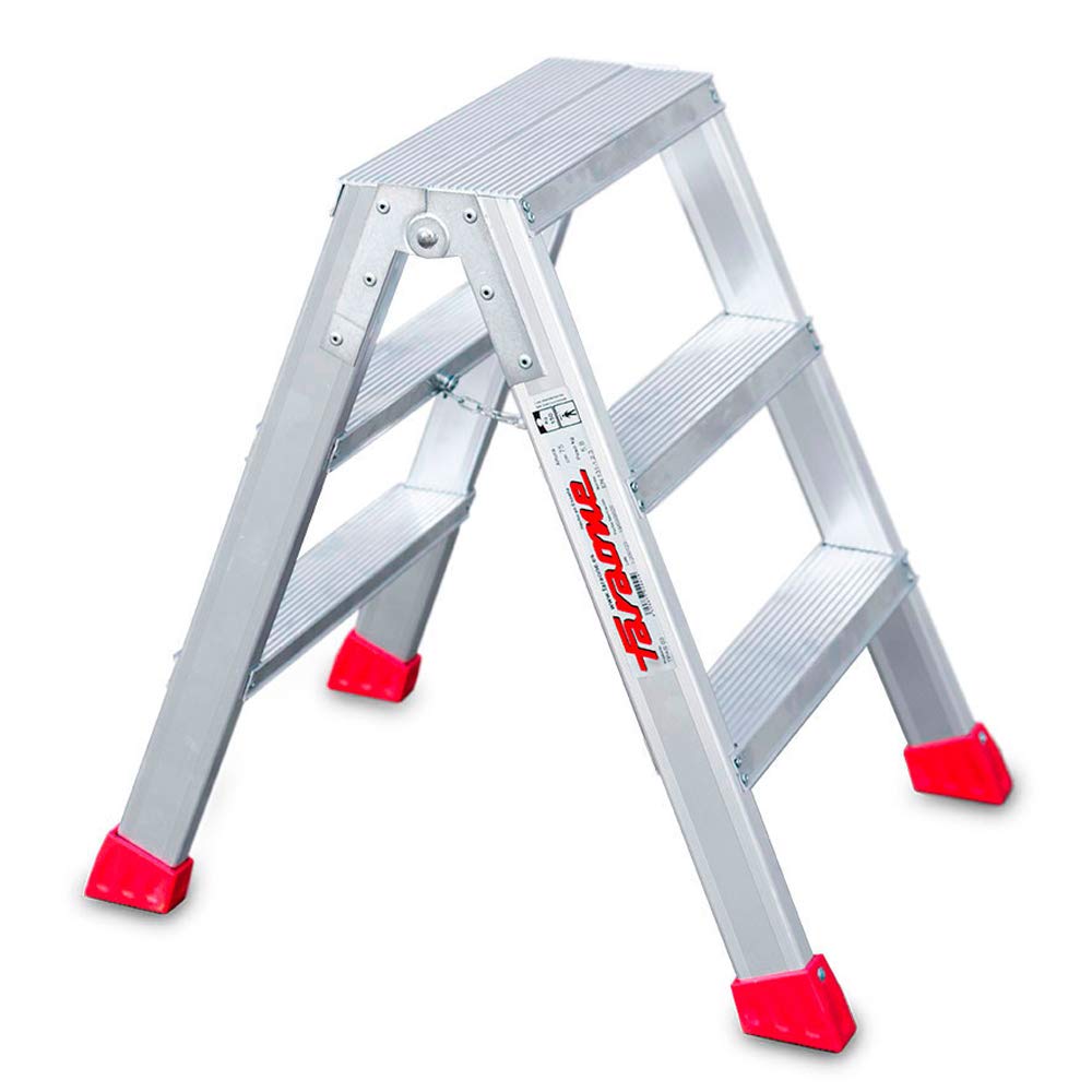 Faraone - Taburete Alto de Aluminio TPAS03-3+3 peldaños -76x50x25 cm - Uso Profesional - Taburete de Doble Subida - Peso Máximo Soportado de 150 kg - Cumplimiento normativa Europea EN 131
