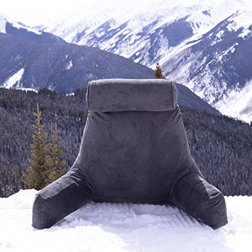 Husband Pillow Xxl Aspen Edition, Adult Reading Sit Up Bed Rest Pillow For Bed With Arms & Neck Roll On Bungee Cord - Premium Memory Foam - Reversible 2 Sided Cover Micro Suede Or Plush, Iron Grey #TOP5