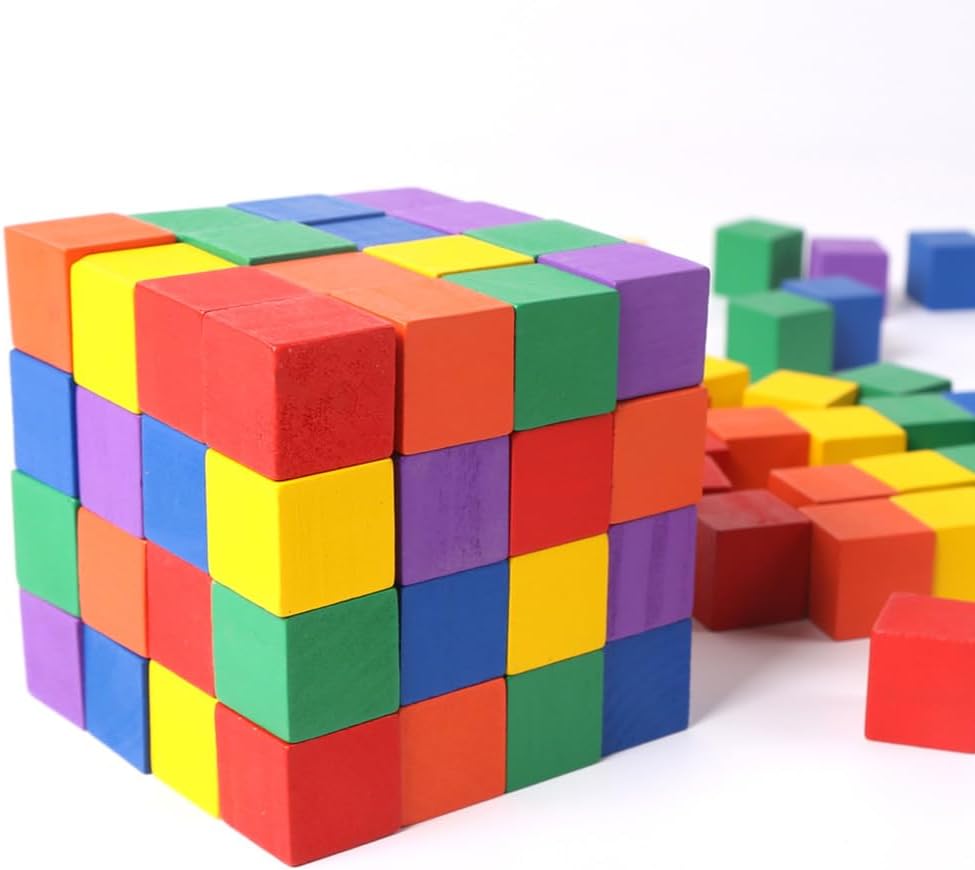Kids Building Toys, 100pcs Square Wood Blocks; Mini Building Blocks DIY Craft; Wooden Activity Cubes for Preschool, Home or Party Game
