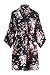 Produktbild OLESILK Damen Kurz Morgenmantel Satin Kimono Morgenrock Kurzarm Robe Bademantel mit Gürtel V-Ausschnitt Nachtwäsche Negligee mit Kirschblüte Muster, Schwarz