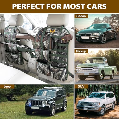 Hunthor Truck Gun Rack (A Pair), 900D Adjustable Seat Back Gun Storage, Heavy Duty Automotive Rifle Holder Hunting Accessories for Jeep, Truck, SUV, Off-Road Vehicles(Camo-Large)