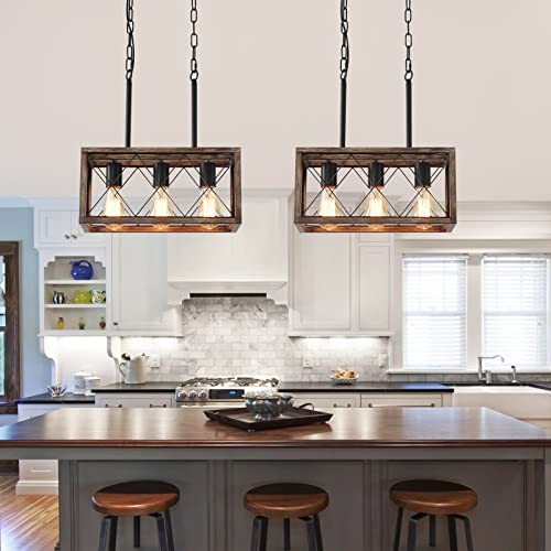 KEESFU Farmhouse Kitchen Island Lighting, 3 Lights Pendant Lighting Fixtures, Adjustable Height, Industrial Dining Room Light for Living Room Foyer Dining Table Over Sink. (Wood Grain Color) - Image 6