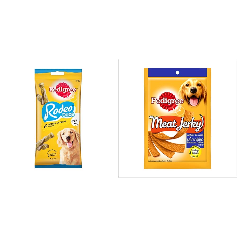Pedigree Rodeo Duos Adult Dog Treat, Chicken & Bacon - 123 g Pack (7 Treats) & Pedigree Adult Dog Treat Sticks Meat Jerky Stix, Barbeque Chicken, 80 g Pouch (B0B8ZMDH3M) Amazon Price History, Amazon Price Tracker