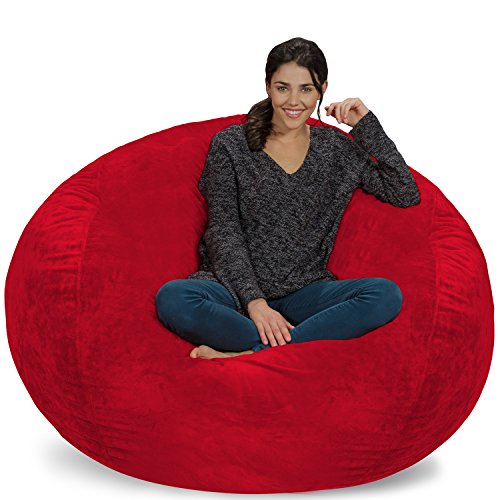 Chill Sack Bean Bag Chair: Giant 5' Memory Foam Furniture Bean Bag - Big Sofa With Soft Micro Fiber Cover - Red Furry #TOP21