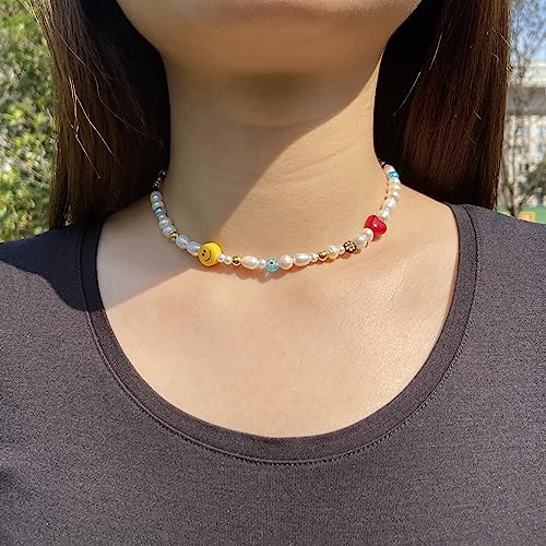 Natural Freshwater Pearl Fun Flirty Beaded Choker Necklace Handmade Summer Boho Jewlery Gifts for Women Teen2
