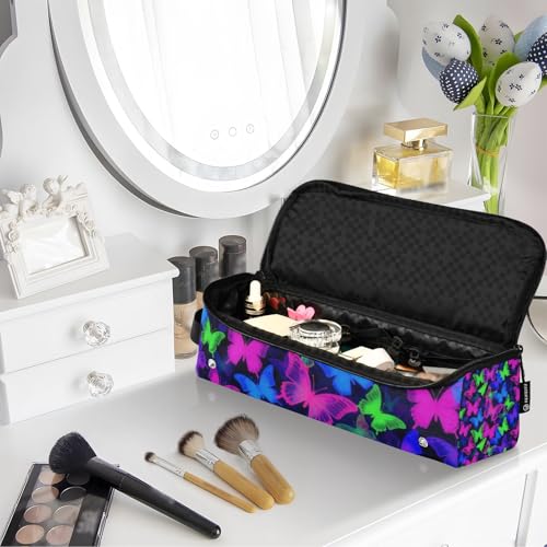Bolsa de viaje para herramientas de cabello resistente al calor, impermeable y organizador para planchas, rizadores y alisadores de cabello, diseño degradado arcoíris con mariposas para mujeres miniatura 7